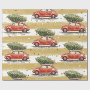 Frohe Weihnachten rotes Auto mit Weihnachtsbaum Wr Geschenkpapier