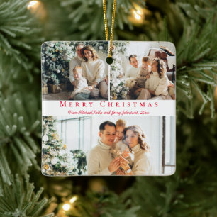 Frohe Weihnachten rotes Drehbuch 3 Fotos Collage F Keramikornament