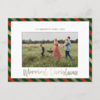 Frohe Weihnachten Rotes grünes Foto Weihnachtskart