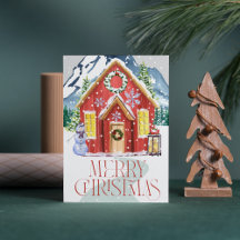 Frohe Weihnachten Rotes Landhaus Berg Schnee
