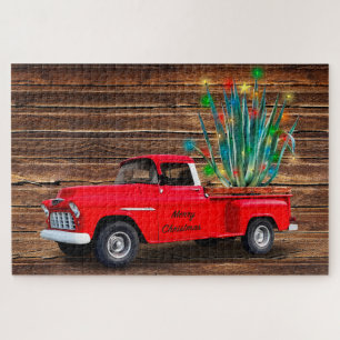 Frohe Weihnachten Rotes Lastwagen mit Agavenbaum u Puzzle
