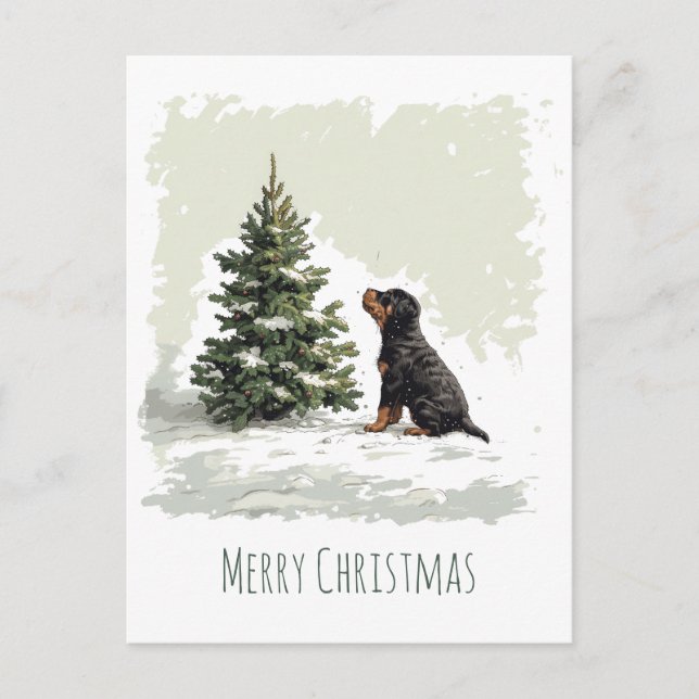 Frohe Weihnachten Rottweiler Dog Weihnachtsbaum Postkarte (Vorderseite)
