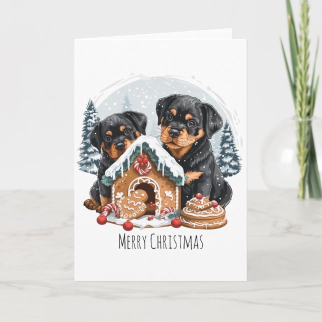 Frohe Weihnachten Rottweiler Hunde Gingerbread Hau (Vorderseite)