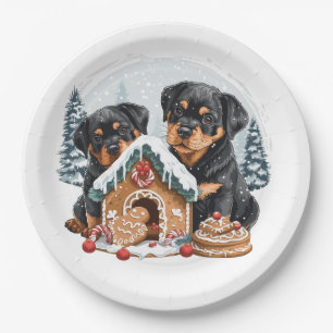 Frohe Weihnachten Rottweiler Hunde Gingerbread Hau Pappteller