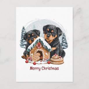 Frohe Weihnachten Rottweiler Hunde Gingerbread Hau Postkarte