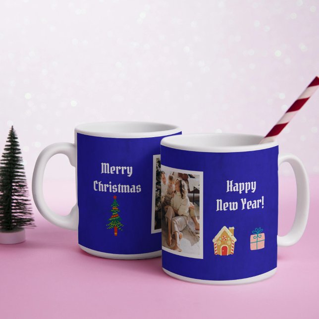Frohe Weihnachten Royal Blue Family Foto Kaffeetasse (Von Creator hochgeladen)