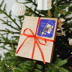 Frohe Weihnachten Royal Blue Family Foto Quadratischer Aufkleber