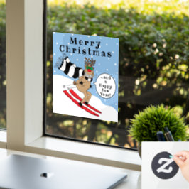 Frohe Weihnachten Rudolf Skiing Window Klammern Fensteraufkleber