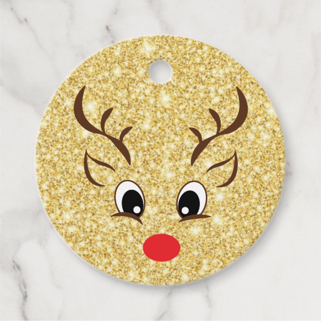 Frohe Weihnachten Rudolph Gold Glitzer Geschenkmar Geschenkanhänger (Vorderseite)