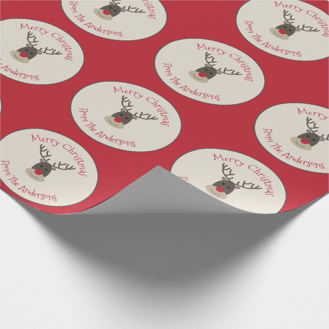 Frohe Weihnachten Rudolph Reindeer Geschenkwrap Geschenkpapier (Ecke)