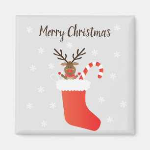 Frohe Weihnachten Rudolph Strumpf Schneeflocken Magnet