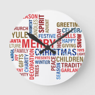 "Frohe Weihnachten" Runde Wanduhr