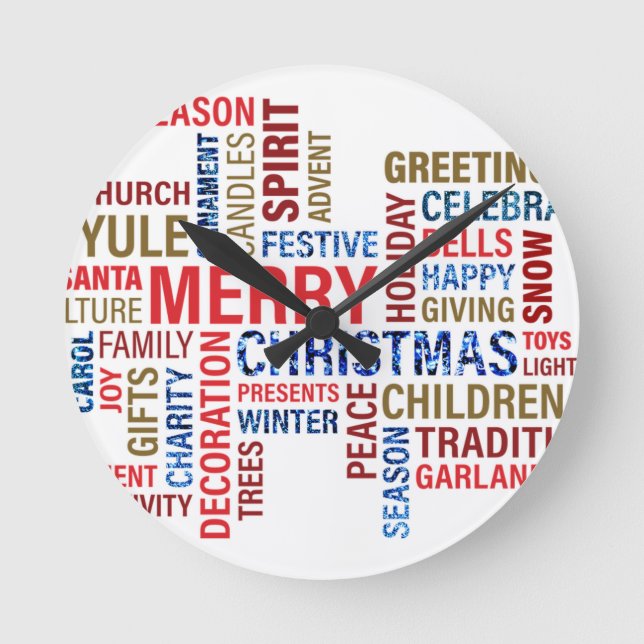 "Frohe Weihnachten" Runde Wanduhr (Vorderseite)