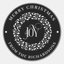 Frohe Weihnachten Runde White Holly Wreath JOY Runder Aufkleber