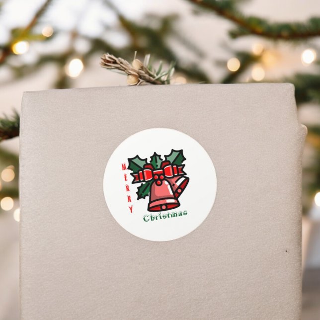 Frohe Weihnachten Runder Aufkleber (christmas bells party theme sticker,birthday party sticker,gift pack,envelope,return gift sticker)