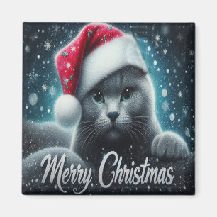 Frohe Weihnachten Russisch blaue Katze, Weihnachts Magnet