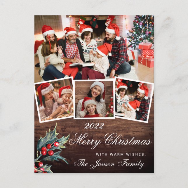 Frohe Weihnachten Rustic 4 FOTO Collage Gruß Postkarte (Vorderseite)