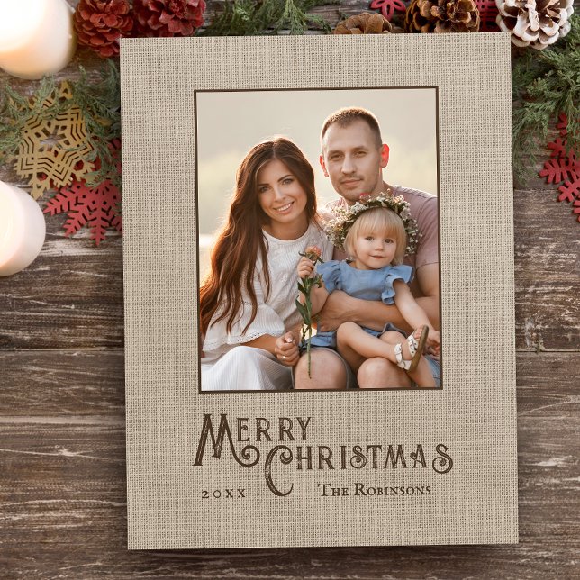 Frohe Weihnachten Rustic Burlap Print Foto Holiday (Von Creator hochgeladen)