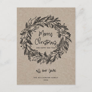 Frohe Weihnachten Rustic Holiday Wreath Kraft Card