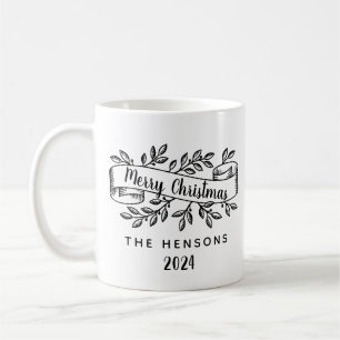 Frohe Weihnachten Rustic Ribbon Familienname Kaffeetasse