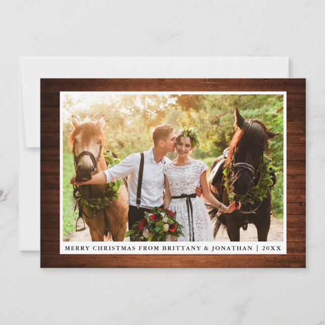 Frohe Weihnachten Rustic Wood Couple Foto Card (Vorderseite)