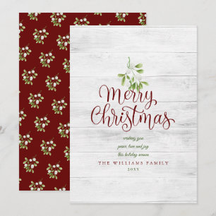 Frohe Weihnachten Rustic Wood Mistletoe Burgundy