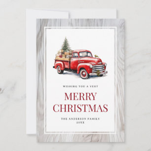 Frohe Weihnachten Rustic Wood Red Truck Cards