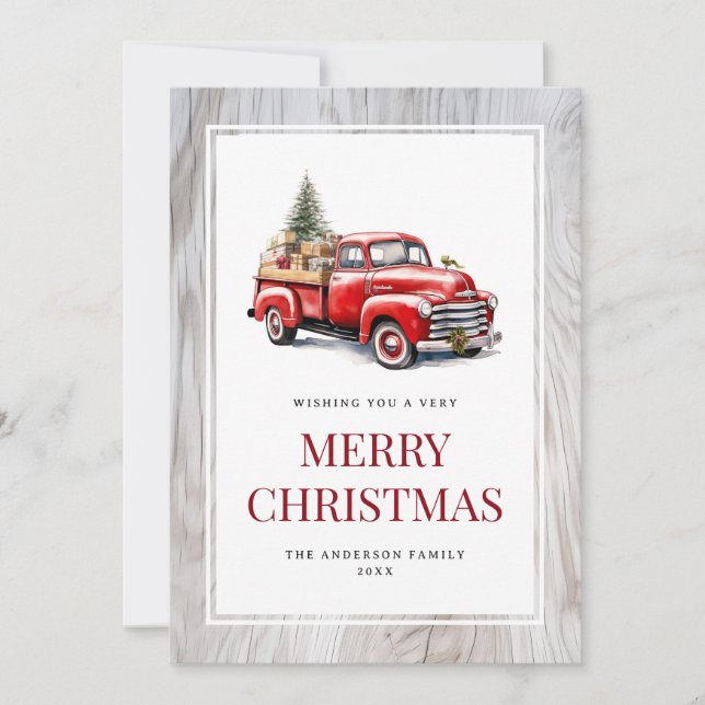 Frohe Weihnachten Rustic Wood Red Truck Cards (Vorderseite)