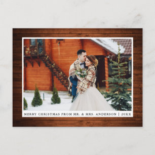 Frohe Weihnachten Rustic Wood Wedding Foto Postkarte
