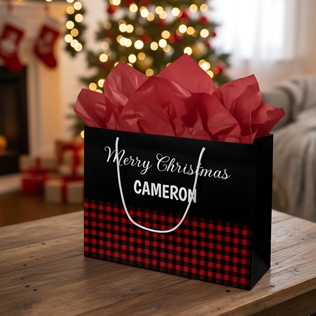 Frohe Weihnachten Rustikal Red & Black Buffalo Kar Große Geschenktüte (Von Creator hochgeladen)