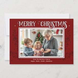 Frohe Weihnachten Rustikal Rot Familienfoto-Feiert
