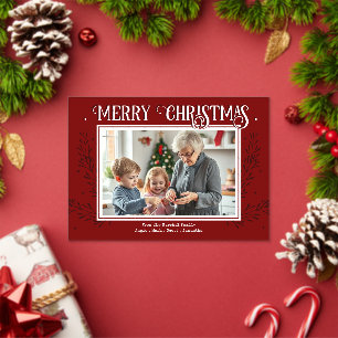 Frohe Weihnachten Rustikal Rotes Familienfoto Acryleinladungen