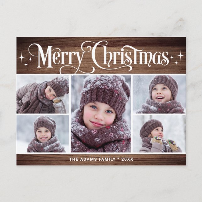 Frohe Weihnachten Rustikale 5 FOTO Grußurlaub Postkarte (Vorderseite)