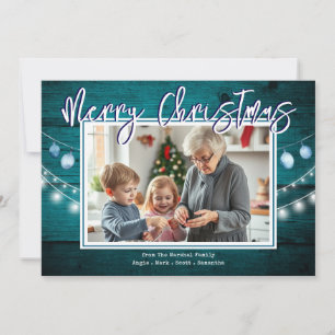 Frohe Weihnachten Rustikale Holzfotos Feiertagskar