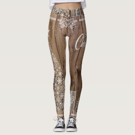 Frohe Weihnachten Rustikale Holzmuster Schneeflock Leggings