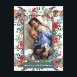 Frohe Weihnachten rustikale moderne Blumenwelt 4 F<br><div class="desc">Wasserfarbenes Winter botanisches Merry Christmas Foto Collage Urlaubskarte mit roten Bordeaux und Salbei grünen Rändern von Kiefern,  Beeren,  Grünpflanzen auf weißem Hintergrund.              Persönlich mit 4 Foto-Shoots,  Text- und Familiensignatur auf beiden Seiten!</div>