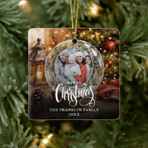 Frohe Weihnachten Rustikale Schneekugel Foto Keramikornament
