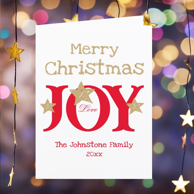 Frohe Weihnachten Rustikale Skripte geklappte Weih (Deliver a bit of Joy! Customize these cheerful gold, red and white Christmas cards as you desire.)