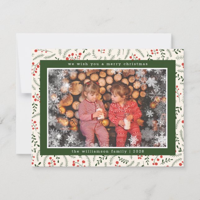 Frohe Weihnachten Rustikale Snowflake Foto Urlaub (Vorderseite)