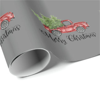 Frohe Weihnachten Rustikale Vintag Red Truck Gray Geschenkpapier