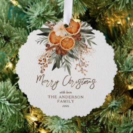 Frohe Weihnachten rustikale Winter botanisches Fot Ornament Karte