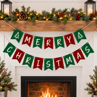Frohe Weihnachten Rustikaler Farmhouse-Weihnachtsb Wimpelkette