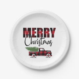 Frohe Weihnachten Rustikaler LKW Pappteller