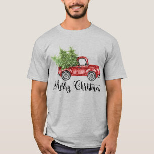 Frohe Weihnachten Rustikaler Vintager Roter LKW T-Shirt