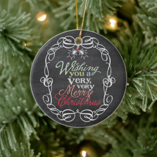 Frohe Weihnachten Rustikales Chalkboard Mistletoes Keramik Ornament