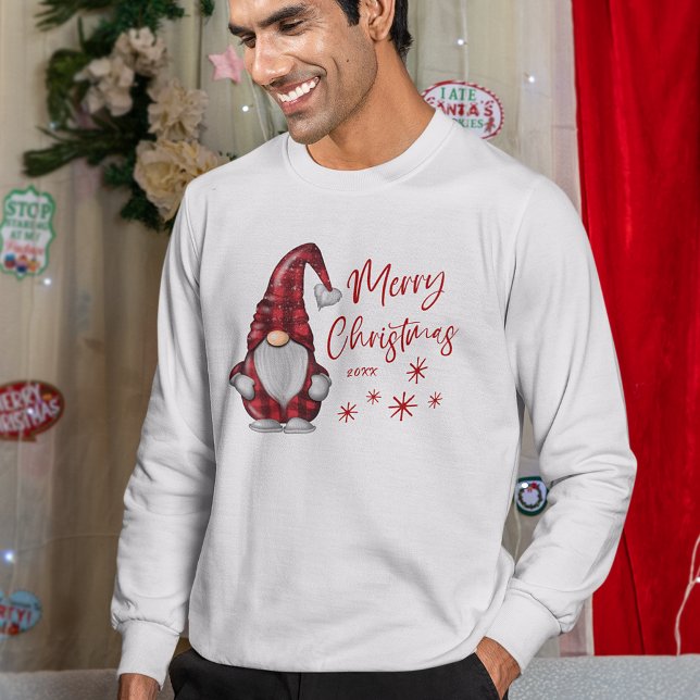 Frohe Weihnachten Rustikales Gnome in Red Buffalo  Sweatshirt (Many shirt types & styles to choose from.)