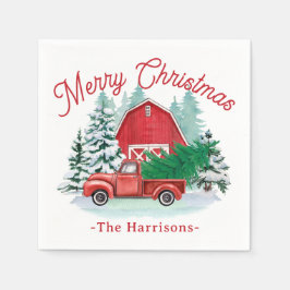 Frohe Weihnachten Rustikales Red Farmhouse Truck W Serviette