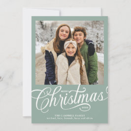 Frohe Weihnachten Sage Grün Schrift Familienfoto