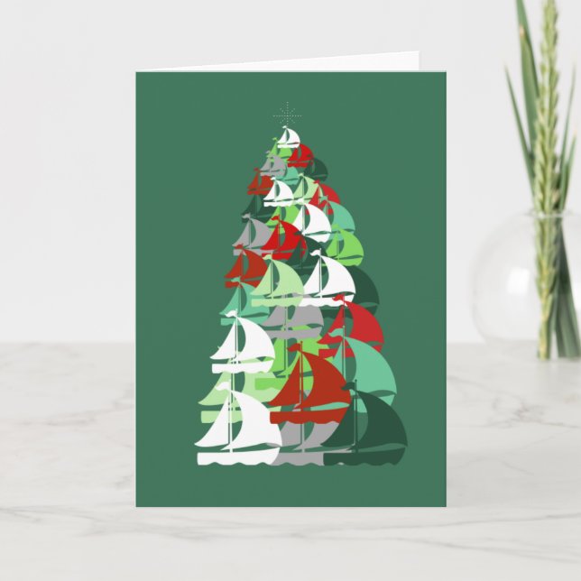 Frohe Weihnachten - Sailboat Weihnachtsbaum Karte (Vorderseite)