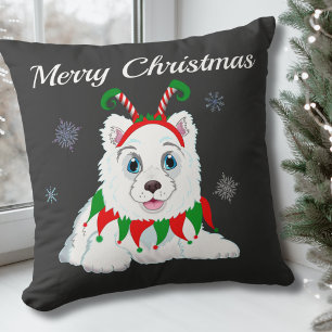 Frohe Weihnachten Samojede mit Elf-Haarschmuck Kissen